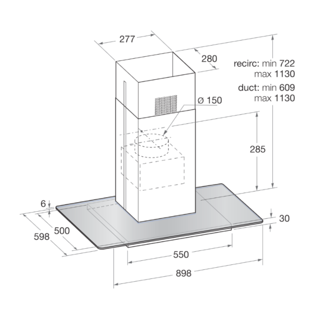 Hotpoint UIF9.3FLBX/R 90Cm Flat Glass Island Hood