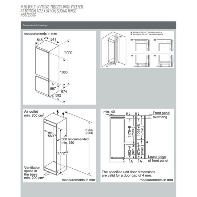 Neff KI5872SE0G//MG 70:30 Low Frost Built In Fridge Freezer - Sliding Hinge