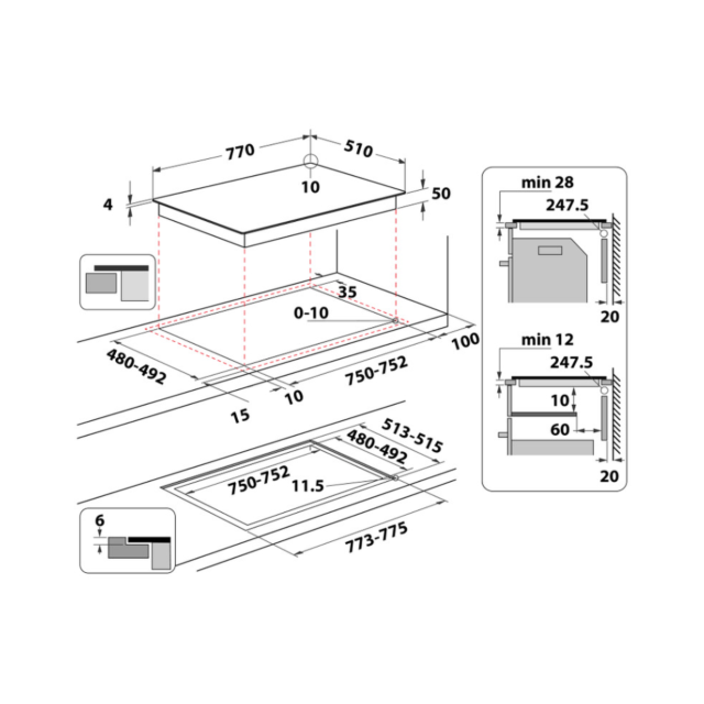 Whirlpool WFS3977NE/R 75Cm Induction Hob 4 Zones
