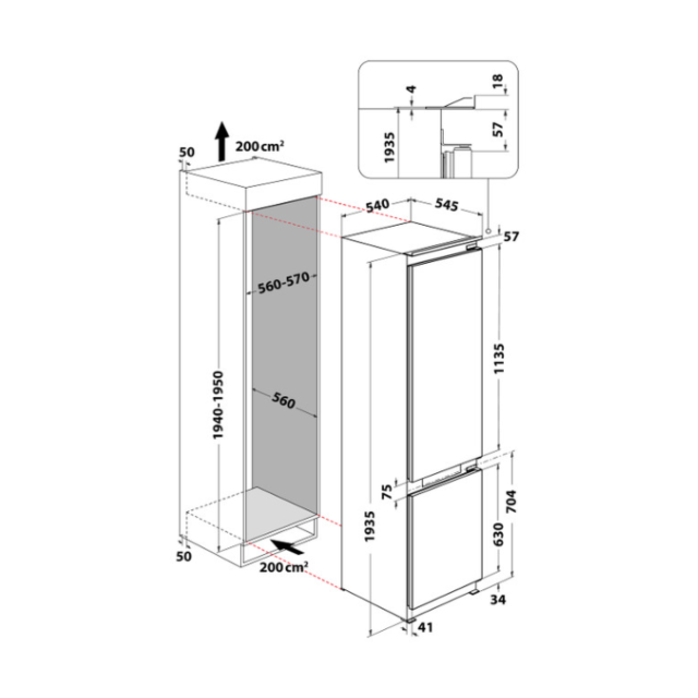 Whirlpool WHC20T322UK/M 193.5Cm 70:30 Integrated Frost Free Fridge Freezer